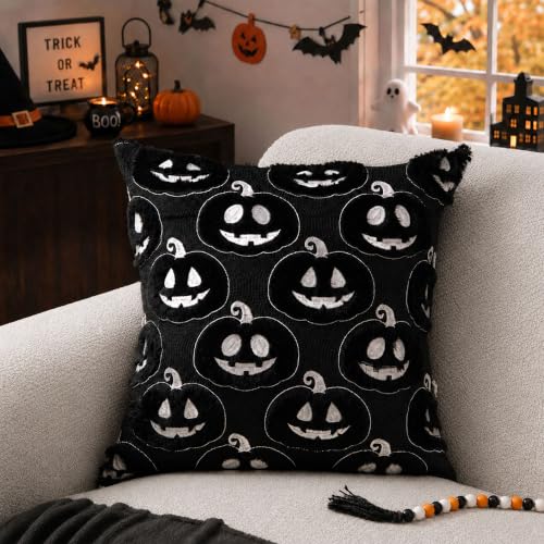 Halloween Pumpkin Pillow Covers 18x18 Set of 2 Black White Decor Variation of Blackwhite Pumpkins