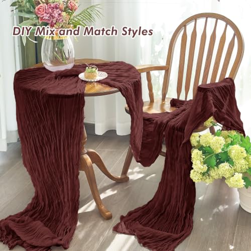Burgundy 10FT Cheesecloth Table Runner 2 Pack for Christmas & Home Decor
