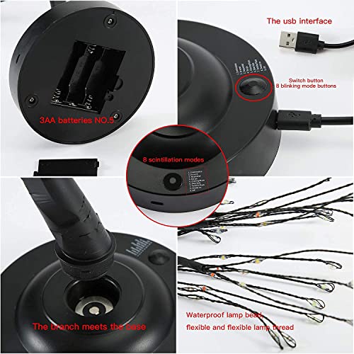 Black Bonsai Tree Light - Fairy LED Tree Lamp with Adjustable Branches, USB & Battery Operated