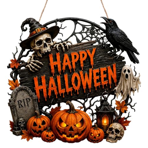 Happy 40 Halloween Door Sign Wooden Decoration - Distressed Rustic Style