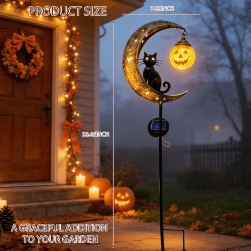 Solar Halloween Black Cat and Pumpkin Garden Stake Lights Outdoor Decor