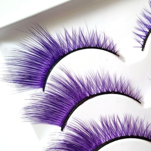 Colorful Cat Eye False Lashes 5 Pairs - Purple Variation for Party & Halloween