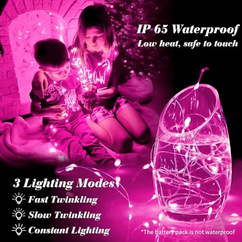 Pink Fairy String Lights - 50 Pack Mini Battery Operated Decorative Lights - Variation Pink/50P