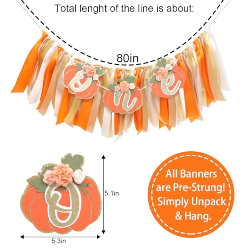 First Birthday Pumpkin High Chair Banner for Fall & Halloween Party - Orange Ribbon Decor