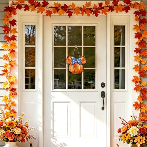 Pumpkin Shaped Halloween Door Sign with Blue Polka Dot Bow - Fall Decor
