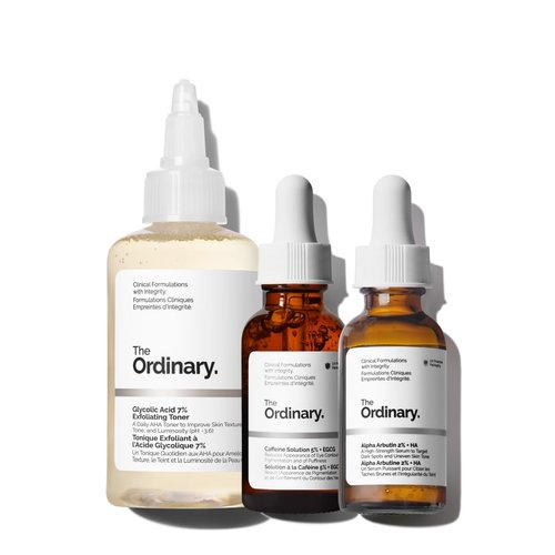 The Ordinary Bright Set - 3-Step Regimen for Radiant Skin Tone with Glycolic Acid, Alpha Arbutin & Caffeine Solution | Skin Care Essentials