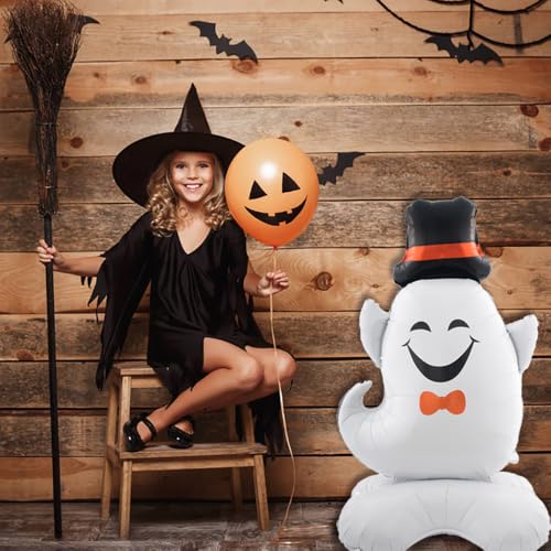 Halloween Ghost Balloons Set - Self-Standing Hat Design, White, 2pcs