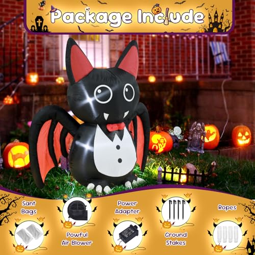 4FT Halloween Inflatable Bat with LED Lights - Yard & Garden Decor - Outdoor Friendly