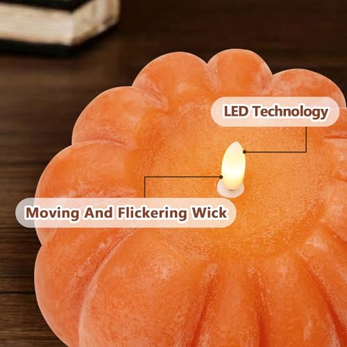 Flickering Flameless Pumpkin LED Candle - Orange Fall Decor, 4.9"H