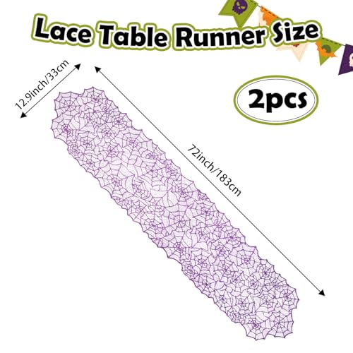 Halloween Table Runner 2 Pack - Purple Lace Spider Web 13x72 Inch for Festive Dining