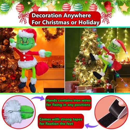 Light Up Christmas Green Monster Decorations - 23.6in Poseable Plush Doll for Indoor & Outdoor Holiday Decor