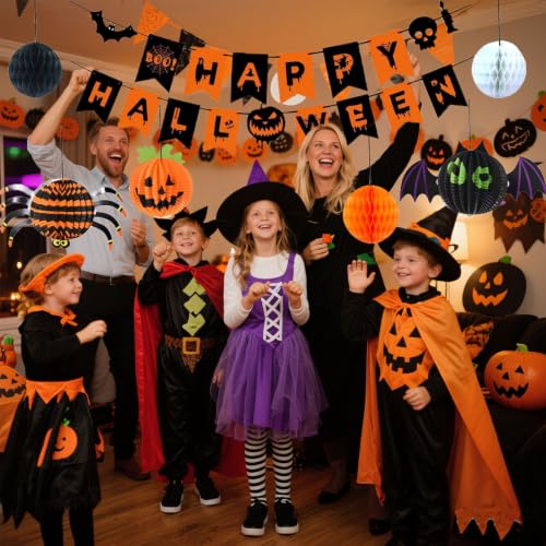 Halloween Banner with 6 Paper Honeycombs Party Decorations Set