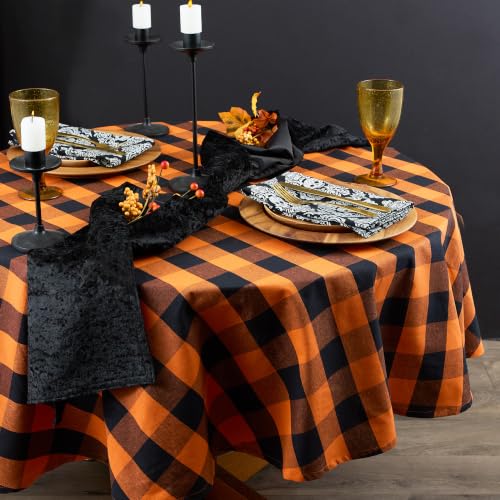 Farmhouse Tablecloth 70-Inch Round Buffalo Check Orange & Black - Classic Kitchen Decor