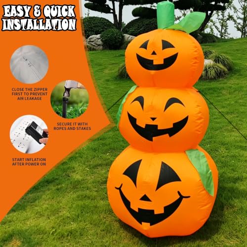 Halloween Inflatable Pumpkin Blow Up - 4.3FT Stacked Pumpkin Yard Decoration with LED Lights