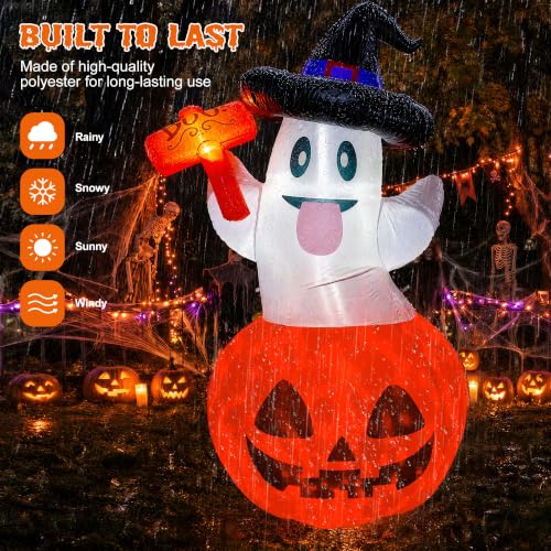 Halloween Inflatable Pumpkin Ghost with Black and White Variation - 5ft Outdoor Decor