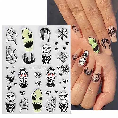 Halloween Nail Art Stickers Decals N3 Pink Skull Spider Web 6 Sheets