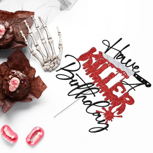 Halloween Zombie Vampire Cake Topper Black Glitter Birthday Decorations