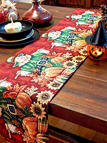 Fall Table Runner 13x90 Inches Pumpkin Scarecrow Harvest Woven Decor