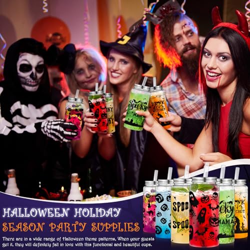 Halloween Plastic Cups with Lids & Straws - 48 Pack, Ghost & Bat Designs