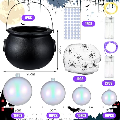 Halloween Bubbling Cauldron Set with 40 Bubble Balls, Spider Webs, Lights & Accessories - Purple & Pink