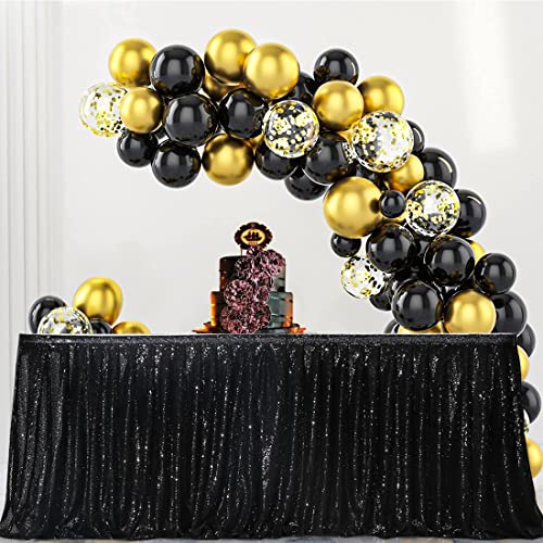PartyDelight Black Sequin Table Skirt - 9ft Long x 30 Inch High, Black Variation