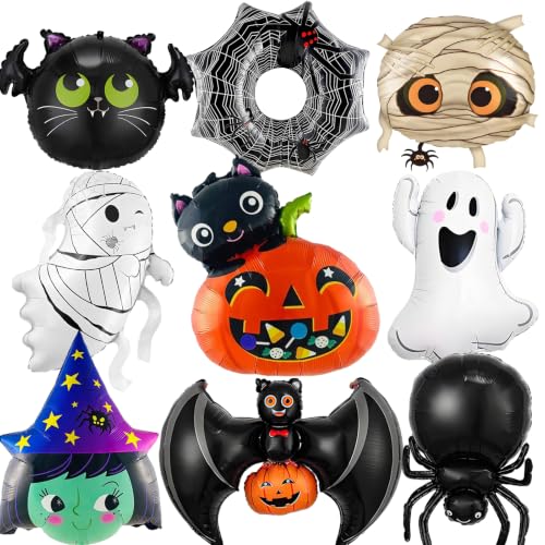 Halloween Foil Balloon Set with Ghost, Witch, Spider Web, Pumpkin & Bat - Spider Variation