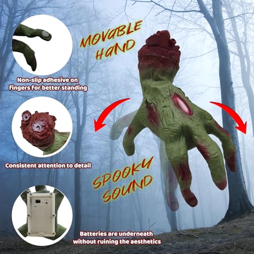 Green Animated Crawling Zombie Hand Halloween Prop Sound Activated Horror Decor