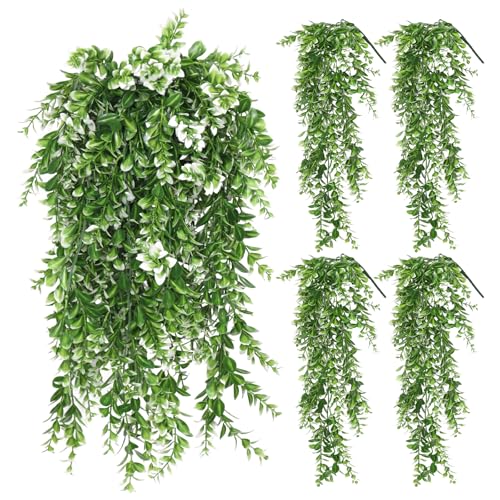 Artificial Hanging Plants Set - White Style2, 4 Pack, 29.5 Inch Vines for Indoor & Outdoor Decor
