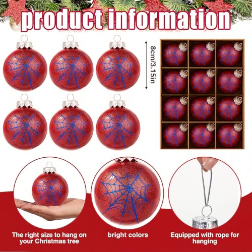 12 Pcs 3.15 Inch Spider Web Christmas Tree Ball Ornaments - Glitter Decor Set