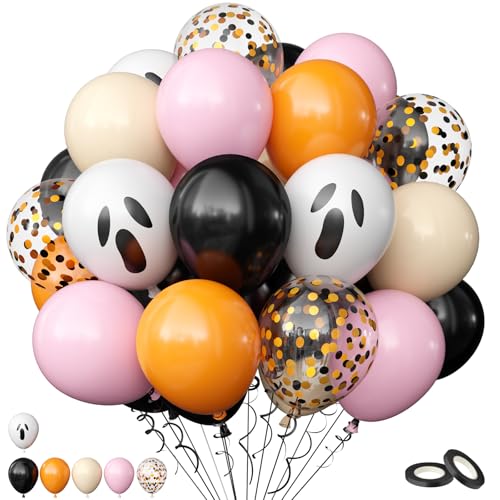Pink Orange Halloween Balloons Set - 60 Pcs for Party Decorations, Latex & Confetti