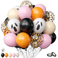 Pink Orange Halloween Balloons Set - 60 Pcs for Party Decorations, Latex & Confetti