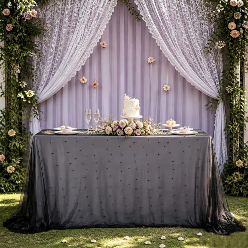 Gauze Tablecloth Black Pearl Tulle Overlay 60x120 Inches - 1 Piece