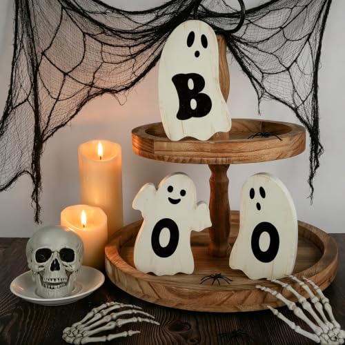 Halloween Ghost Wooden Signs Set - Boo Variation Indoor Holiday Decor