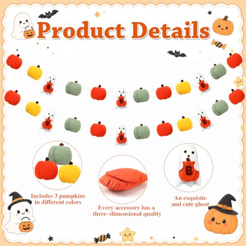 Halloween Felt Garland Set - Boo Ghost Pumpkin Banner, Orange, 16.4 ft
