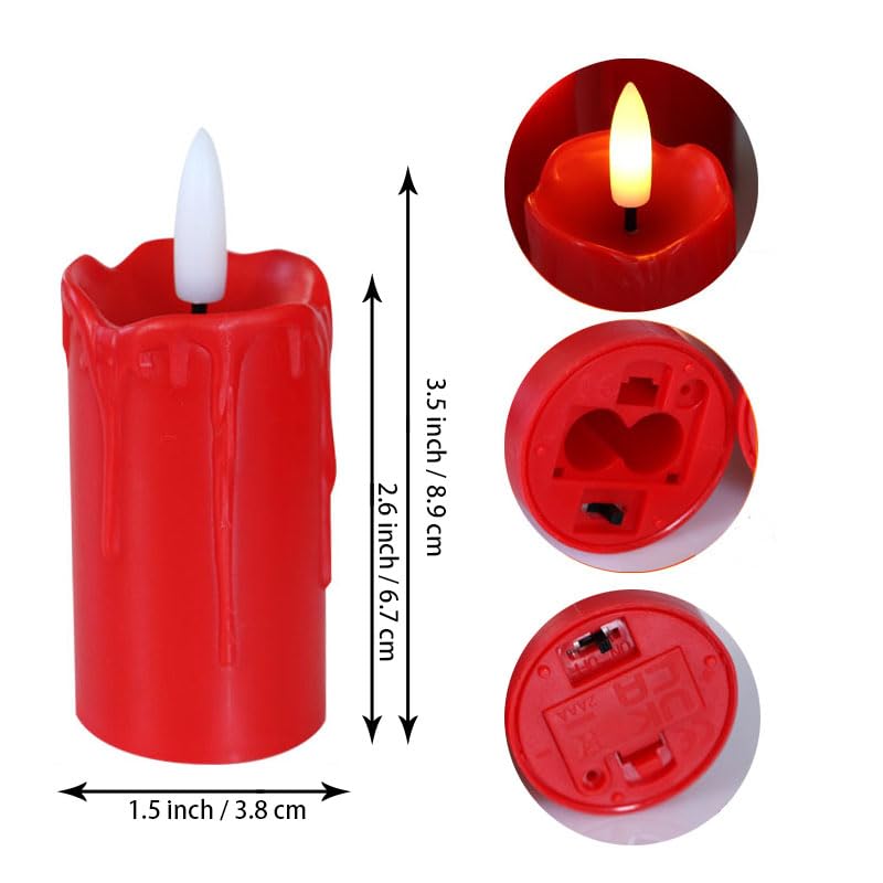 Red Flameless LED Votive Candles with Auto Timer - 6 Pack, D1.5xH2.6 Inches