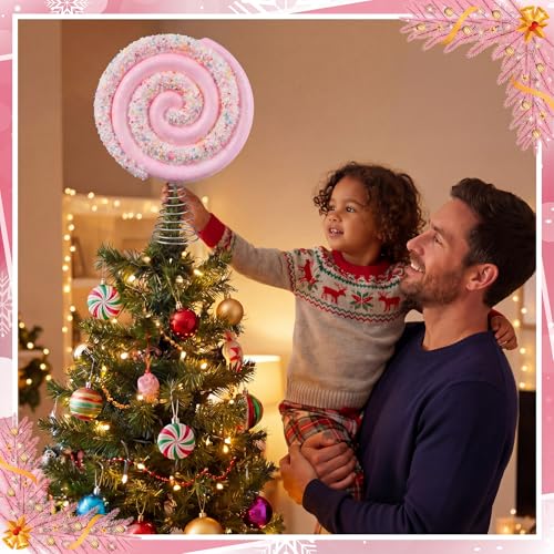 Candy Tree Topper - Pink Lollipop Christmas Decoration, 7.87 Inches, Kids Friendly