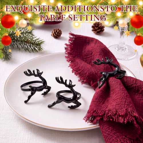 Black Deer Napkin Rings Set of 24 - Elegant Christmas Holiday Table Decor