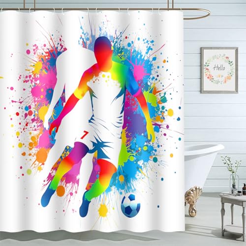Football Players Shower Curtain - Waterproof Rainbow Splash Design - 72x72 Inch - Variation of THIS listing