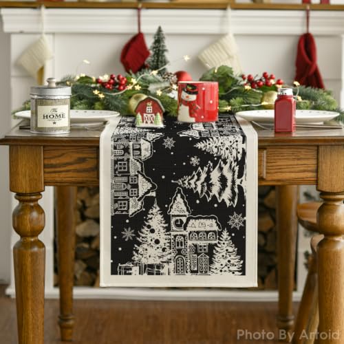 Artoid Mode Black 13x72 Inch Silhouette Winter Table Runner for Home & Party Decor
