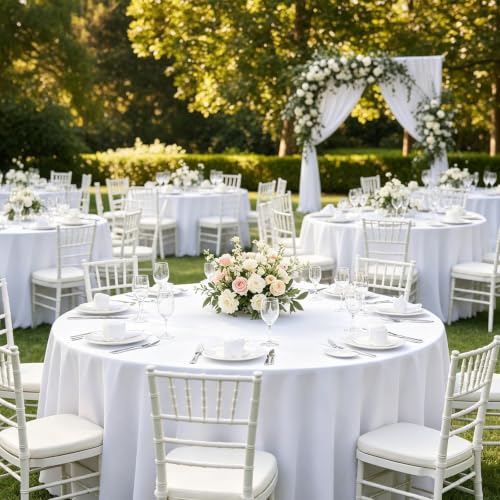 120 Inch Round White Tablecloth - 4 Pack, Premium Polyester, Stain-Resistant, Elegant for Events