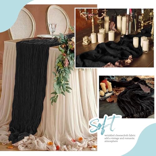 12 Pack Black Cheesecloth Table Runners 17x108 Inch Boho Rustic Decor