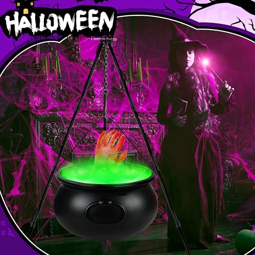 Halloween Outdoor Decorations Witch Cauldron Set with LED Lights & Fake Hand - 12.6 inches