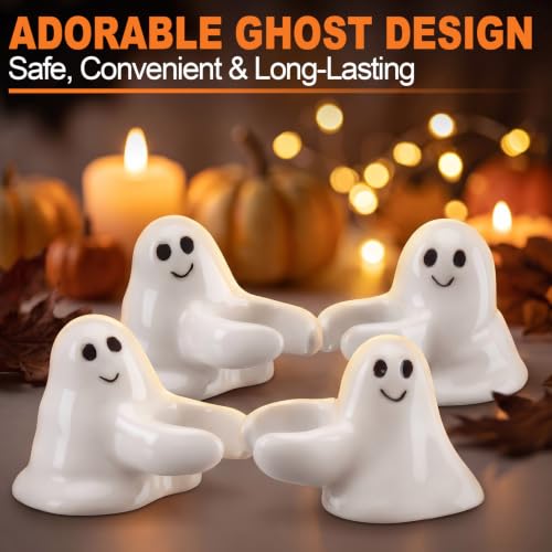 Halloween Ghost Candle Holders Set with LED Taper Candles – Cozy Ghost Hug Design