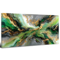 Emerald Green Abstract Wall Art - 40x20 Inch Canvas Painting with Gold Accents - Variation: Abstract03