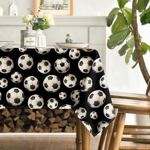 Soccer World Cup Tablecloth 60x84 Inch Rectangular Black - Football Theme Decor