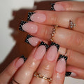 Black French Tip Press On Nails Short Square with White Polka Dots - Style 2