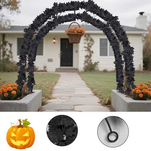 Black Maple Leaf Halloween Garland Set of 2 - Outdoor Fall Decor, Eerie Elegance