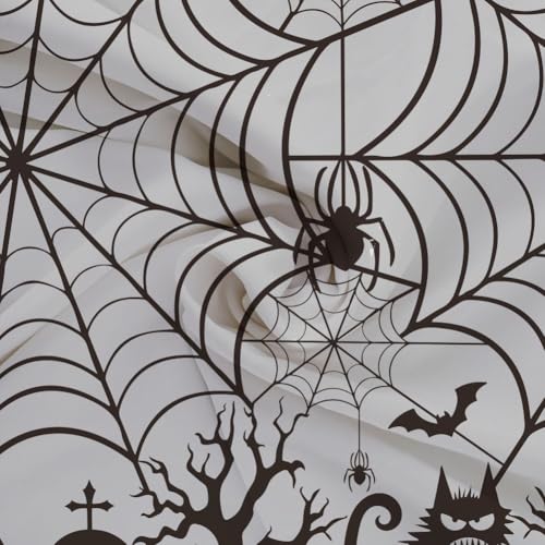 Halloween Spider Web Table Cloth - Black Castle Rectangular Fabric 90x60 Inches for Parties