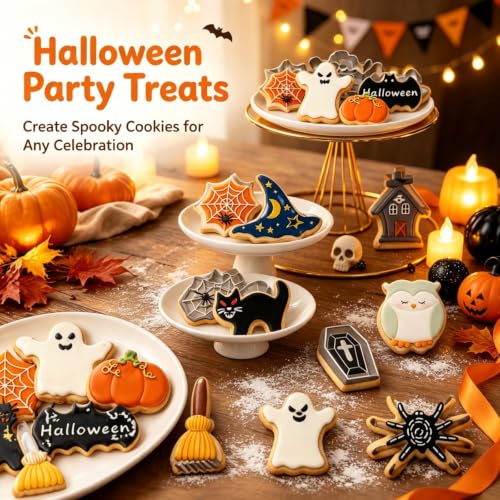 12-Piece Halloween Cookie Cutter Set Stainless Steel Shapes for Baking & Crafts