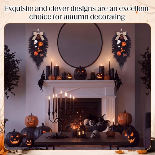 Halloween Black Teardrop Swags - 2 Pack Spooky Pumpkin Ghost Decor with Variation